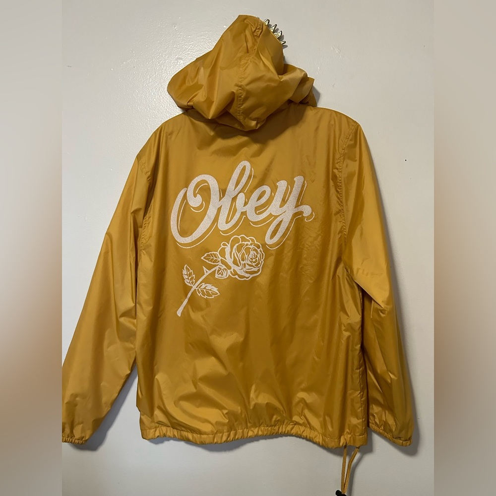 Obey Mustard Hooded Windbreaker with Rose Script